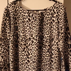 New York & Company Brown and Black 3/4 Sleeve Relaxed Blouse